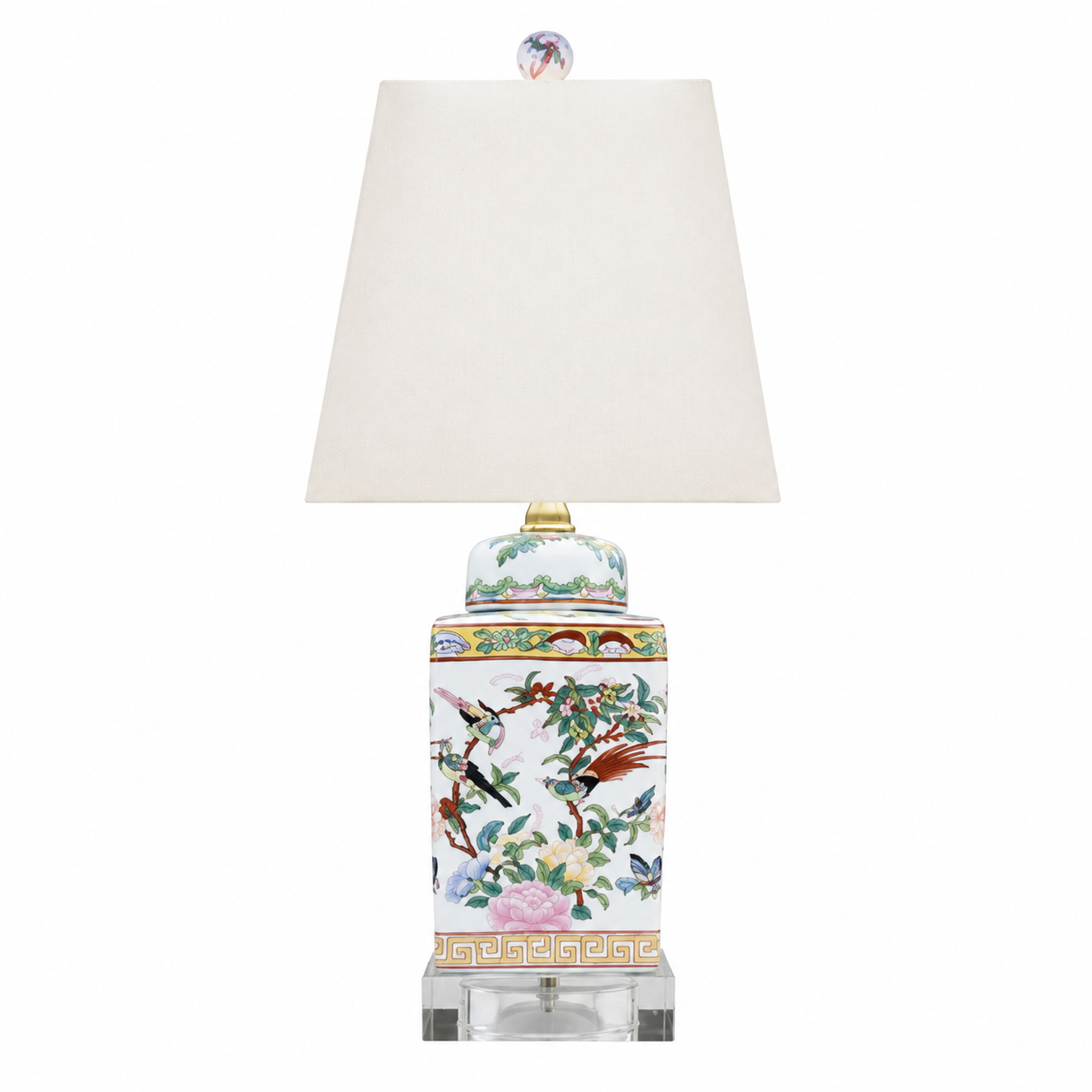 Porcelain Rose Canton Tea Jar Lamp (Crystal Base)