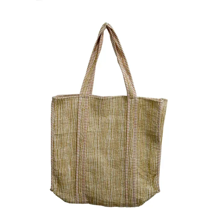 Yellow Block Print Quilted Tote Bag