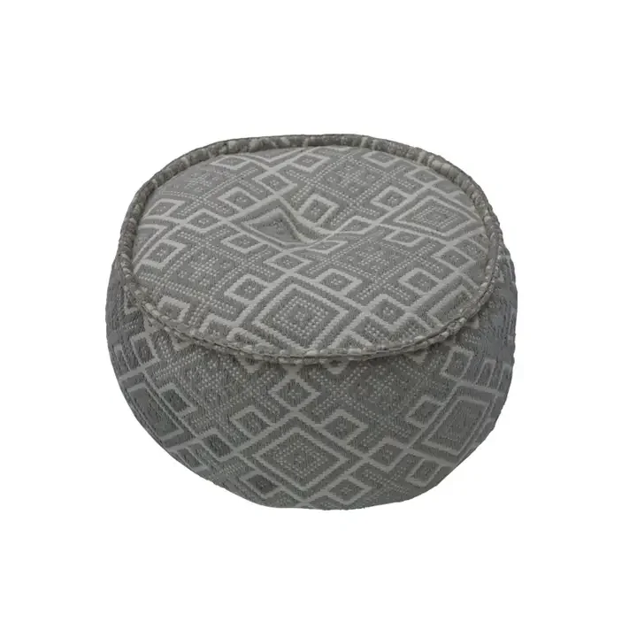 Round Pouf Tan Ikat Pattern