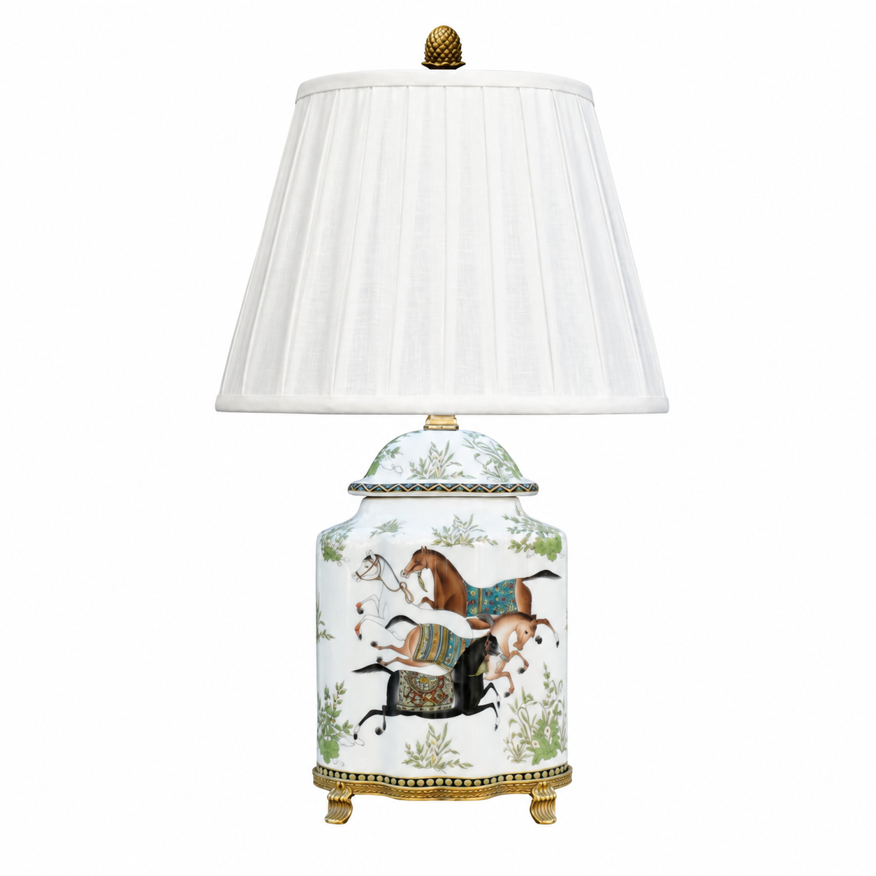 Porcelain Horse Lamp with Solid Brass Base