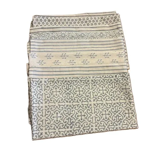 Hand Block Printed Blue Cotton Tea Towels – Set of 2 (100% Cotton, 20" x 28")