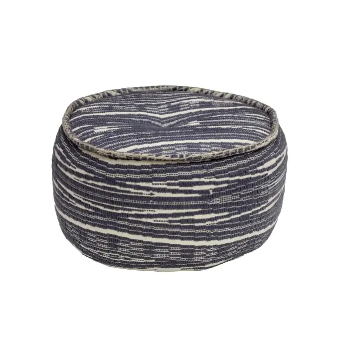 Woven Indigo Stripe Pouf – Artisan Floor Cushion
