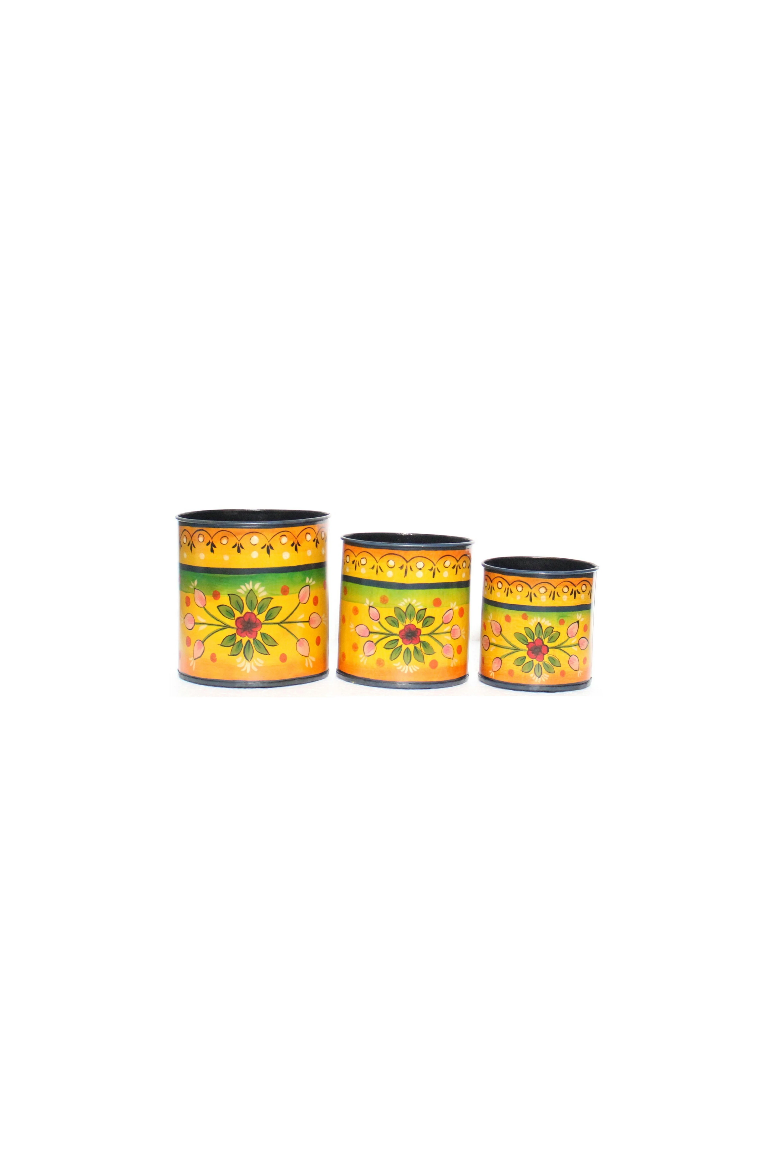 Colorful Painted Iron Planter (set of 3) - Assorted Colors