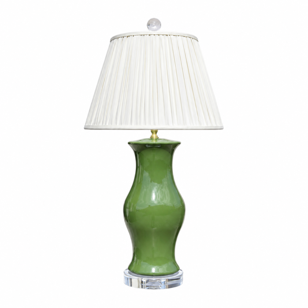 Porcelain Pine Green Vase Lamp (Crystal Base)