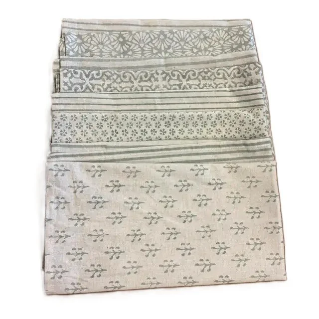 Hand Block Printed Green Cotton Tea Towels – Set of 2 (100% Cotton, 20" x 28")