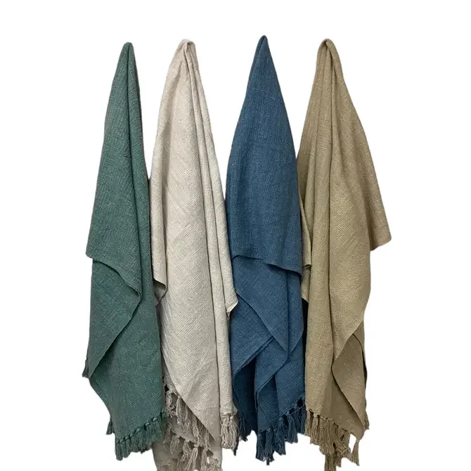 Cotton Throw Blanket – Lightweight Beach & Yoga Blanket (50x70) – Sage, Cream, Indigo, Wheat
