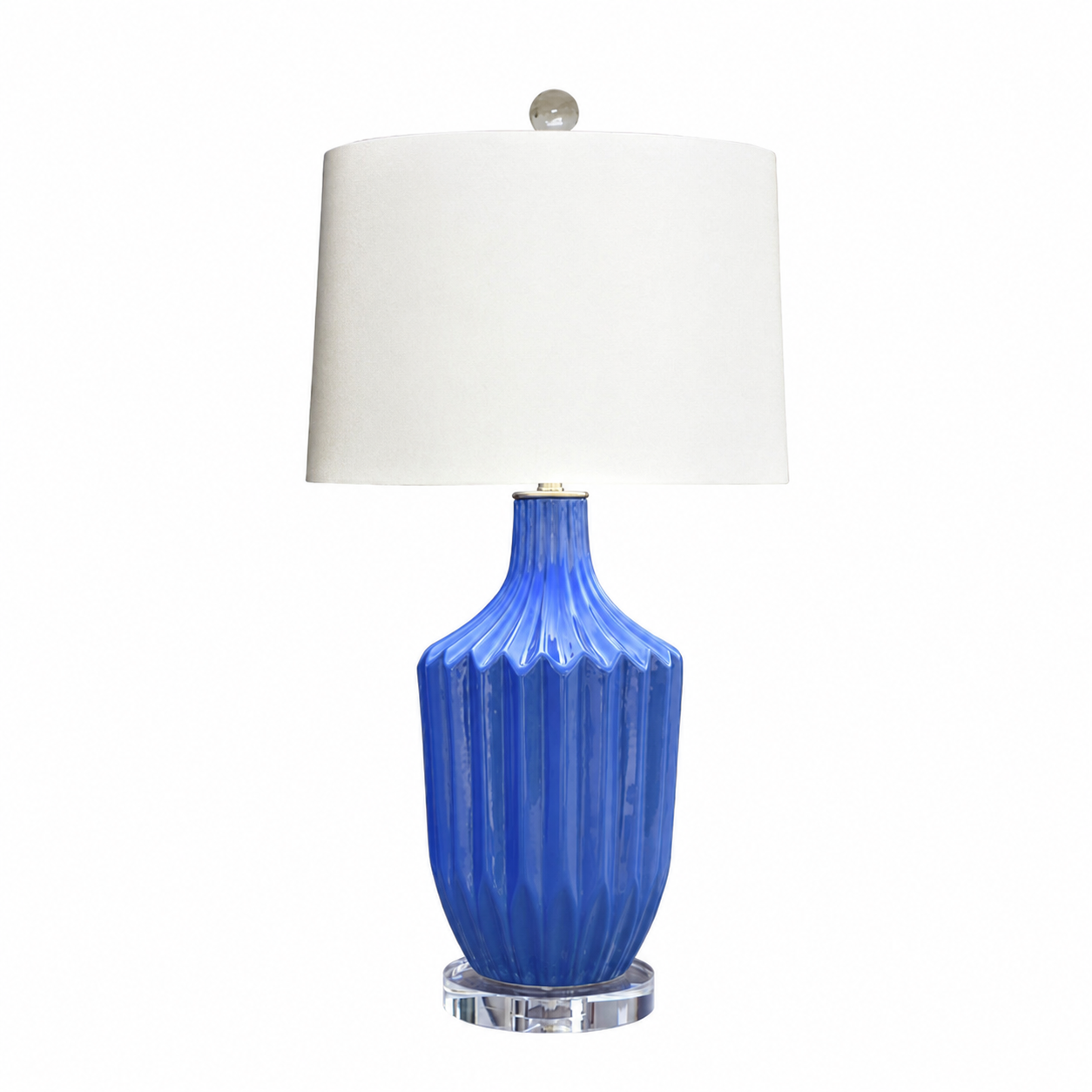 Pleated Porcelain Vase Lamp (Crystal Base)