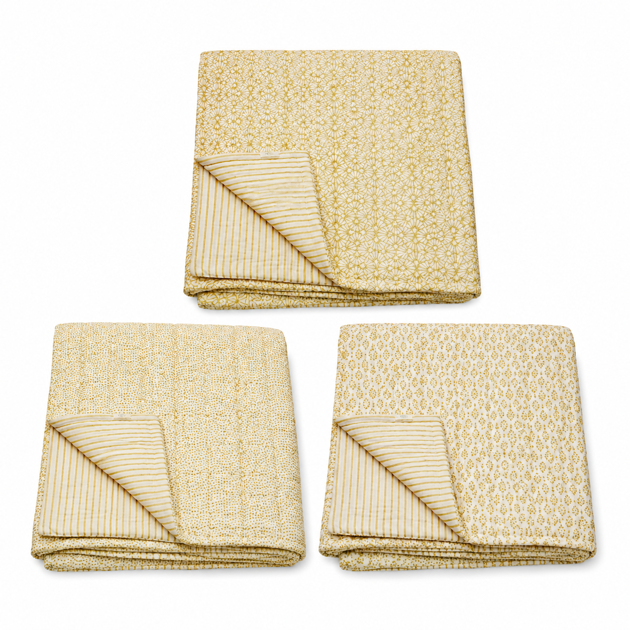 Yellow Cotton Quilt - Lightweight Block Printed - Full/Queen