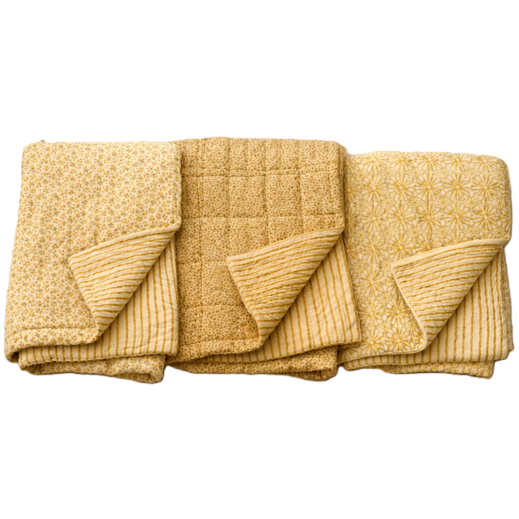 Yellow Cotton Quilt - Lightweight Block Printed - Full/Queen