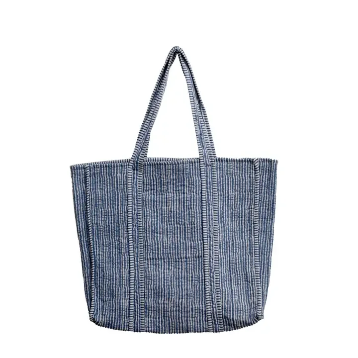 Blue Block Print Quilted Tote Bag