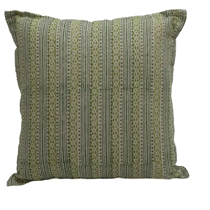 Olive & Green Hand Block Printed Linen Pillow – 20" x 20"