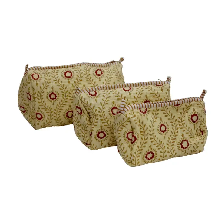 Yellow Flower Quilted Toiletry Bag Set/3