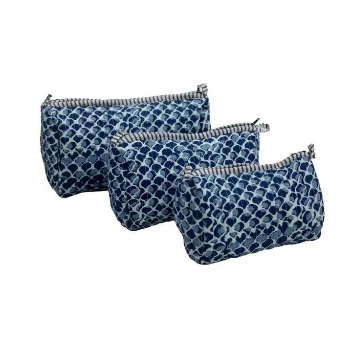 Blue Scale Quilted Toiletry Bag Set/3