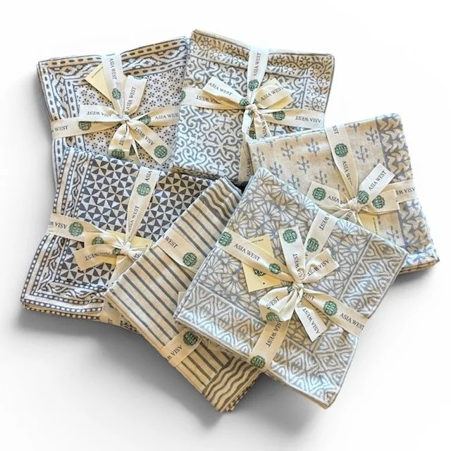 Light Blue Hand Block Printed Cotton Napkins – Set of 6 (20" x 20")