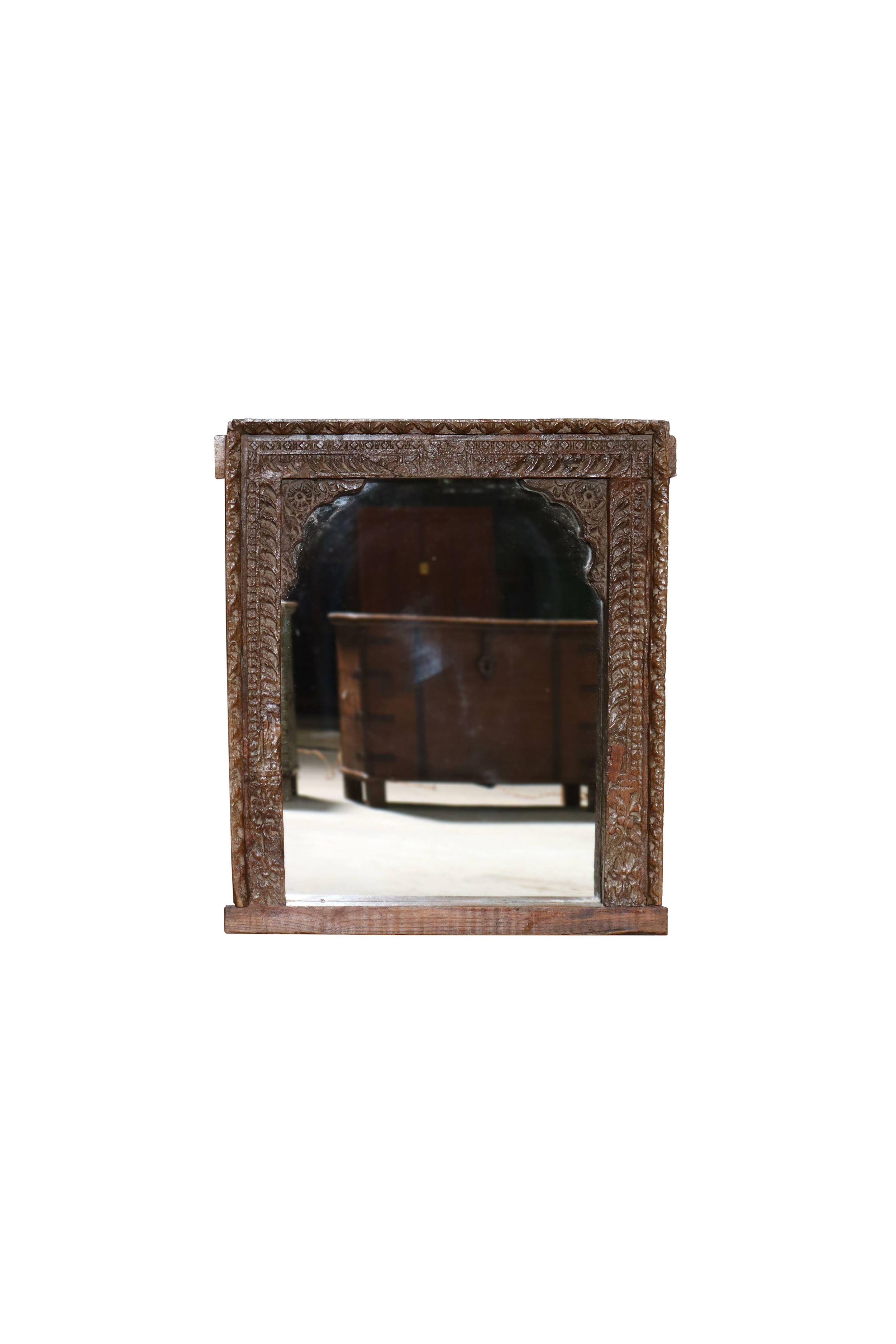 Arched Carved Teak Mirror