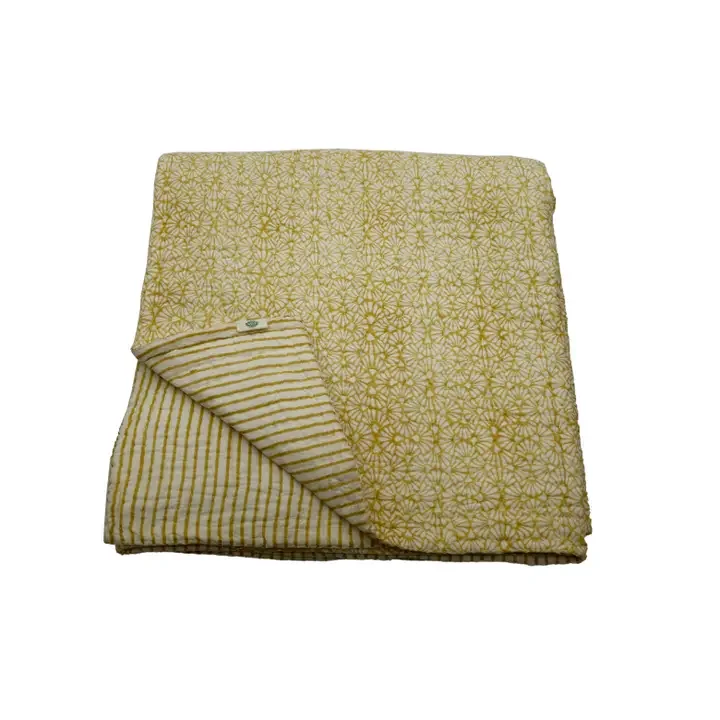 Yellow Cotton Quilt Lightweight Block Printed Dot Pattern - Full/Queen