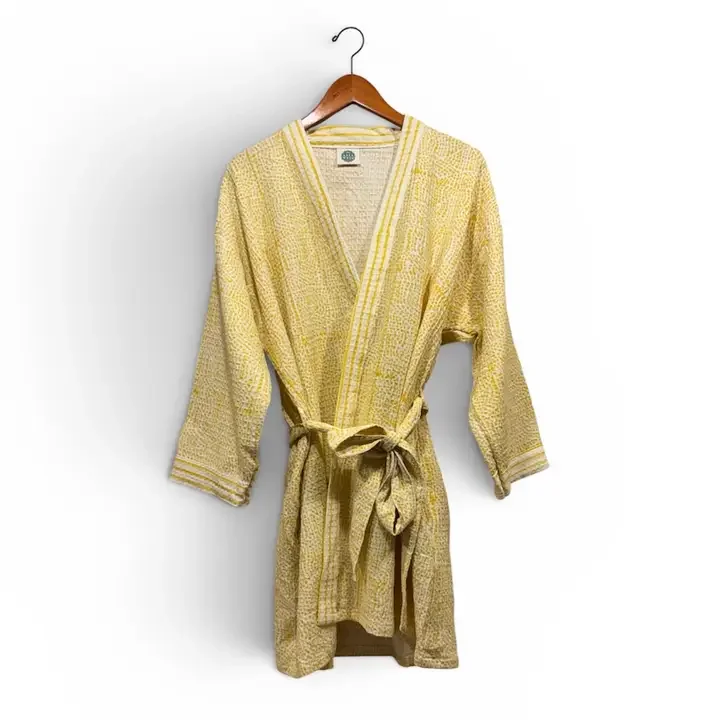 Hand Block Printed Cotton Robe – Sunny Yellow (Lightweight, 100% Cotton)
