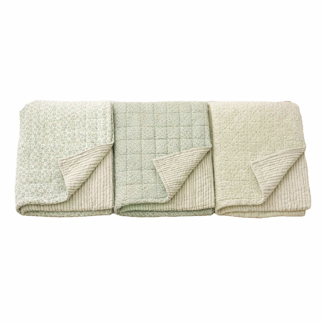 Green Cotton Quilt - Lightweight Block Printed - Full/Queen