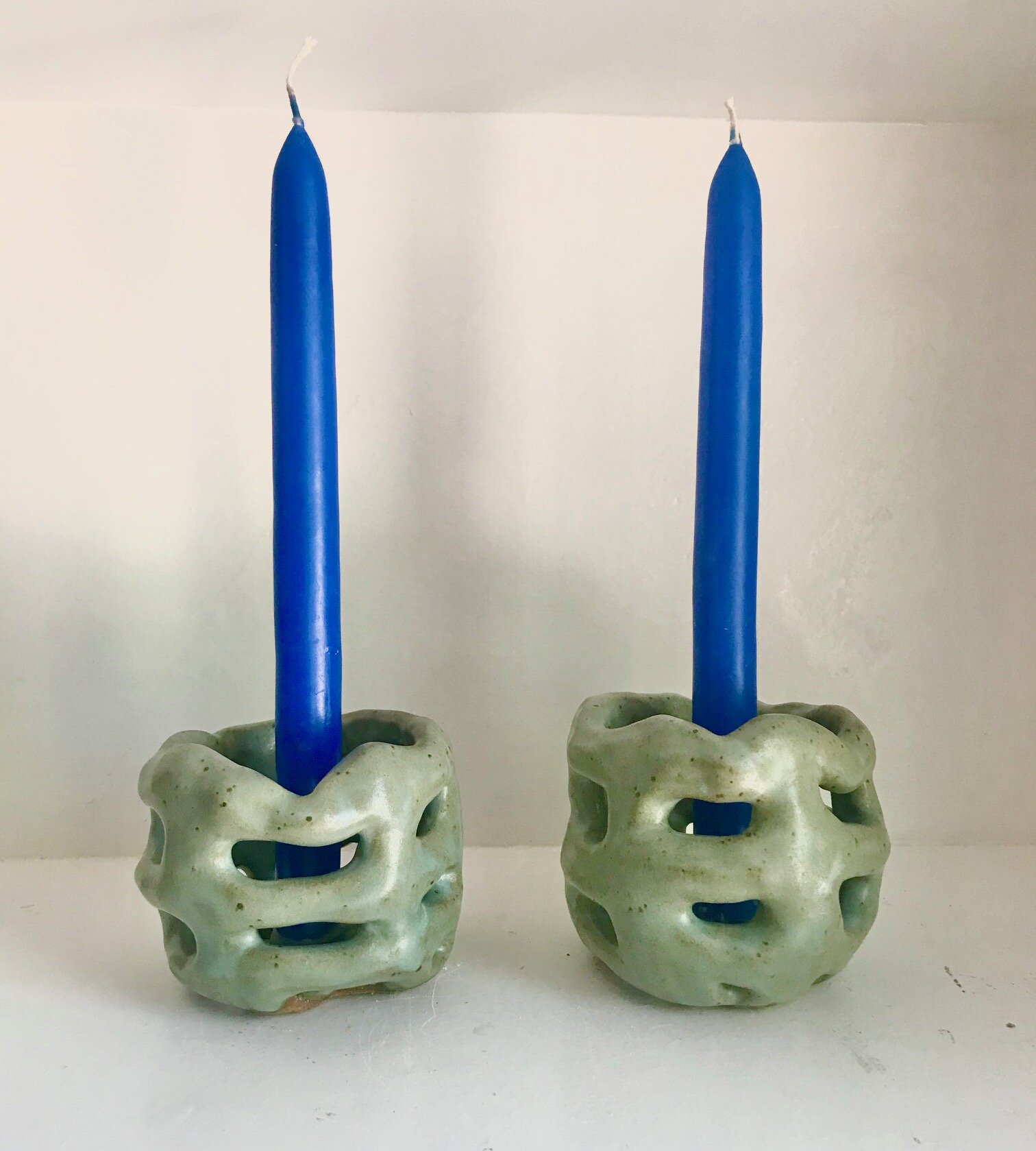 Woven Candle Holders / Objects in Turquoise Speckle