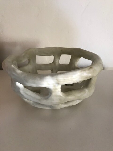 Large Woven Sculpture Bowl in Matte Off White 