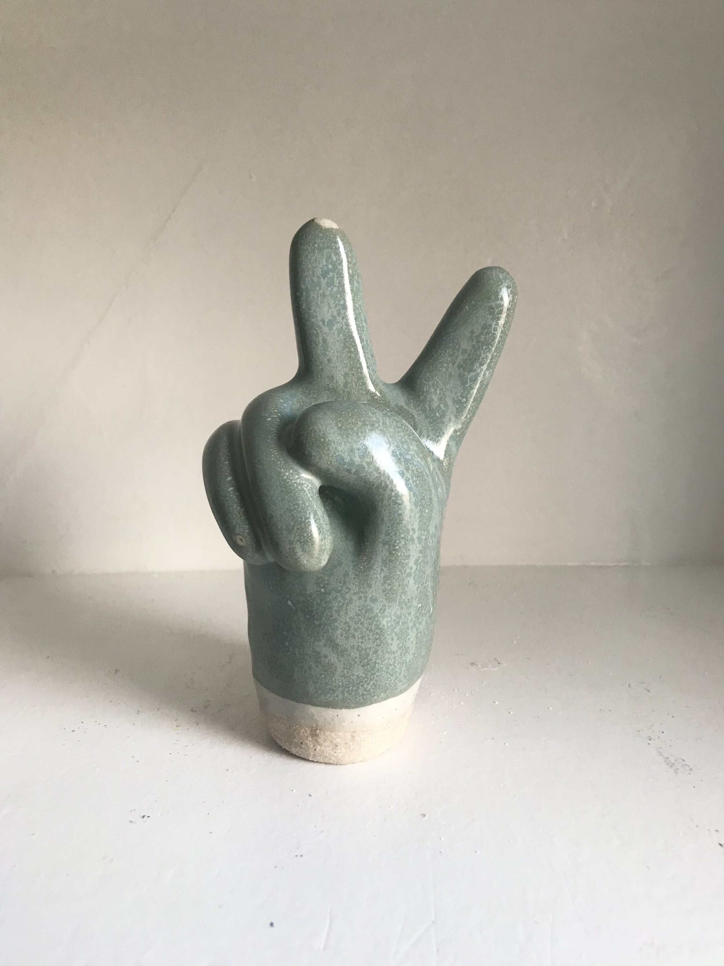 Peace Sign Hand in Marbled Turquoise 
