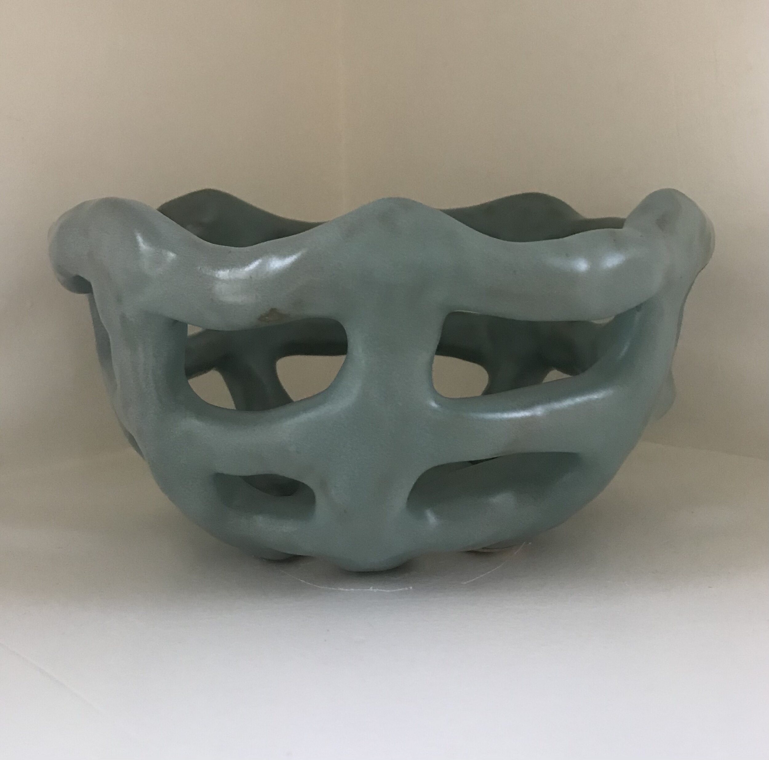 Large Woven Sculpture Bowl in Matte Turquoise 