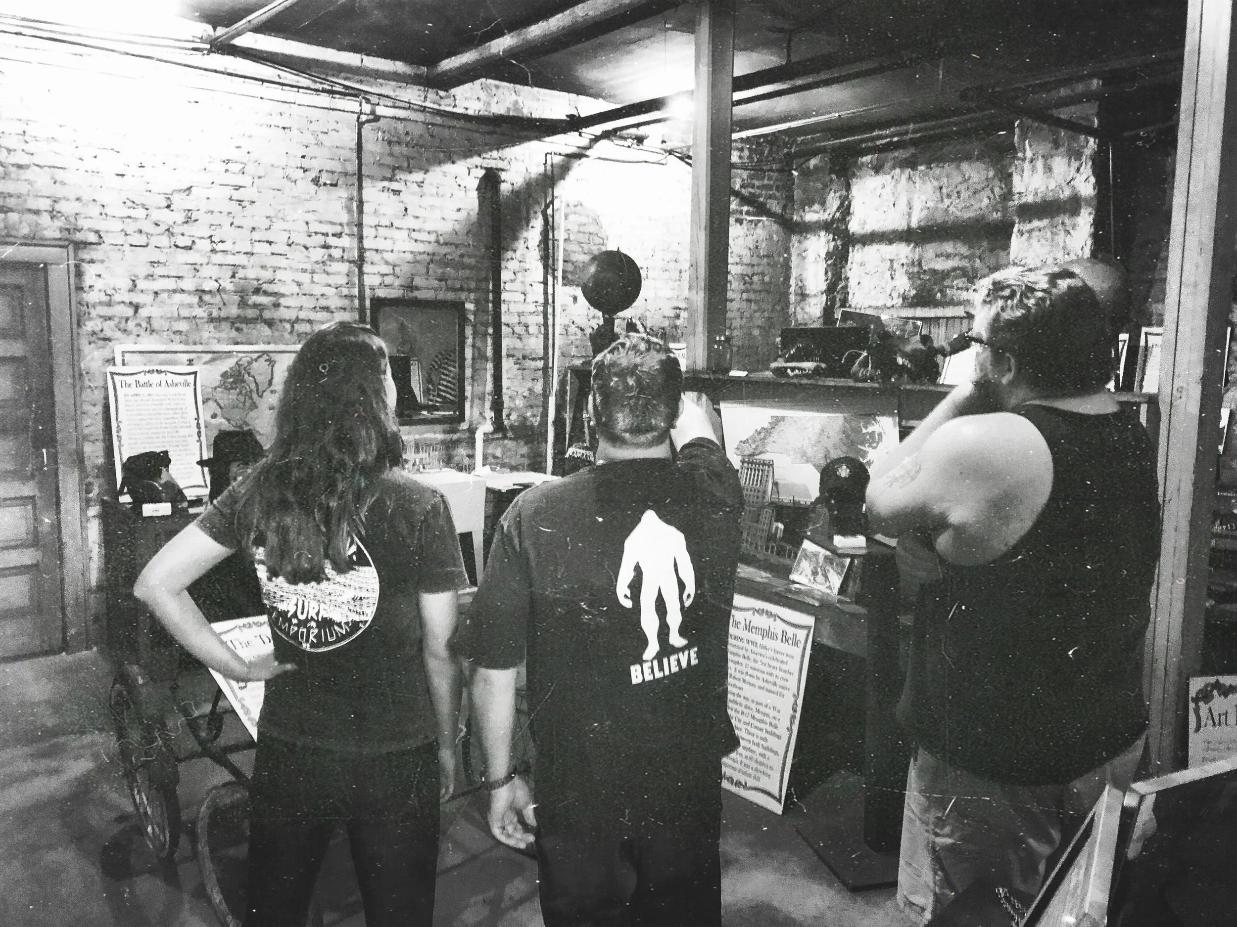 From Left: Slim, Cryptid Guy, and Tiny investigating Joshua P. Warren's Haunted Mystery Museum in Asheville, NC