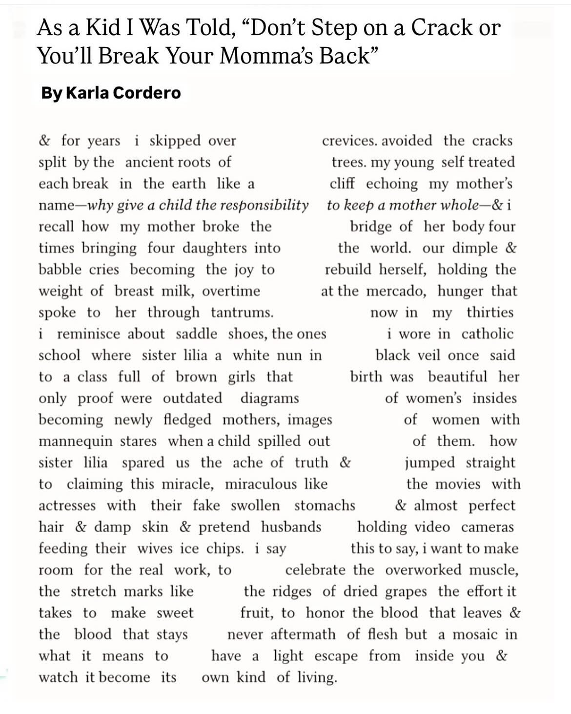 Thank you to all the Momma&rsquo;s for holding it down!
A Happy Early Mother&rsquo;s Day! ✨❤️✨

It&rsquo;s an absolute honor to close out National Poetry Month with the poem, &ldquo;As A Kid I Was Told &lsquo;Don&rsquo;t Step On A Crack Or You&rsquo;