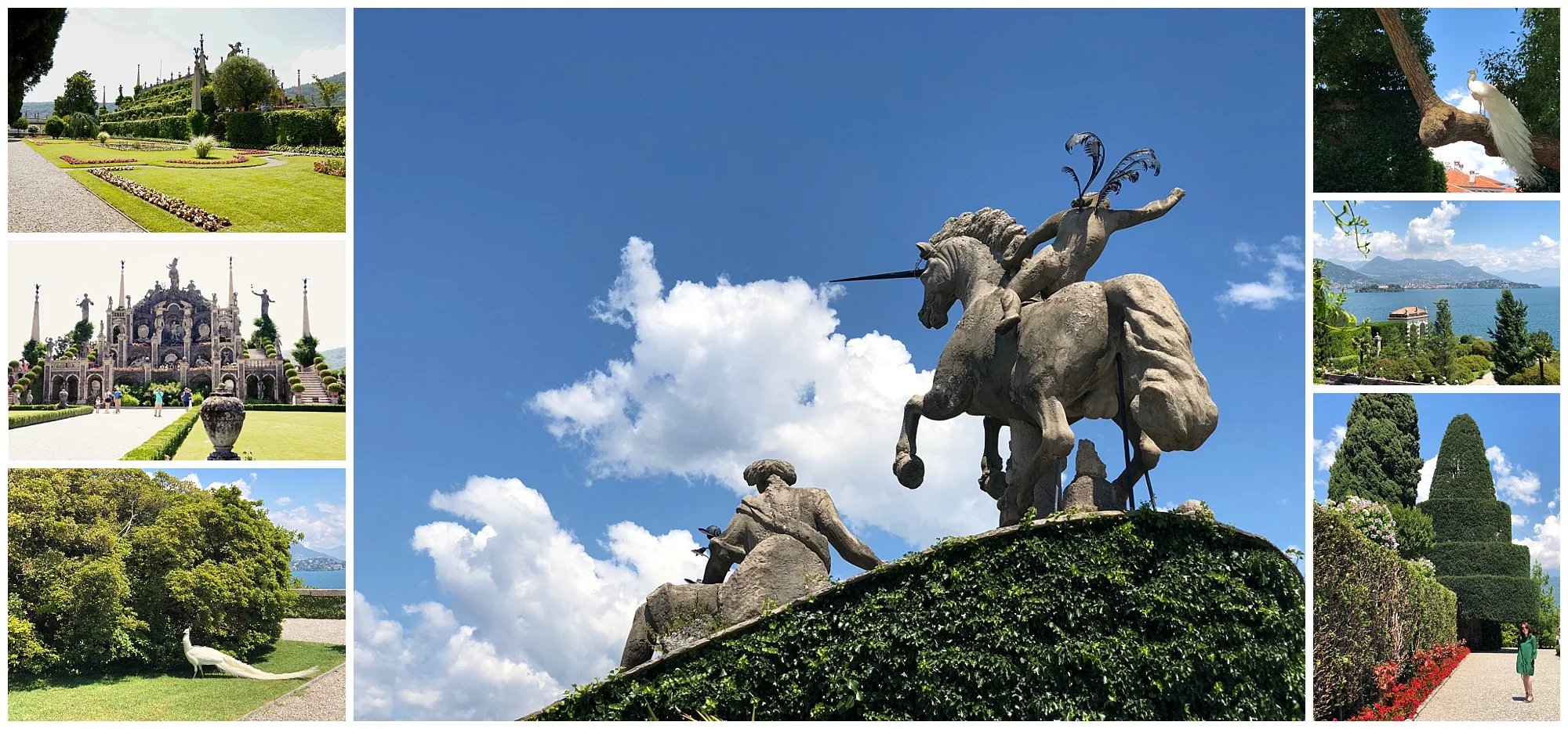 The unicorn sculpture at the apex of the “theatre” represents the Borromeo’s emblem.