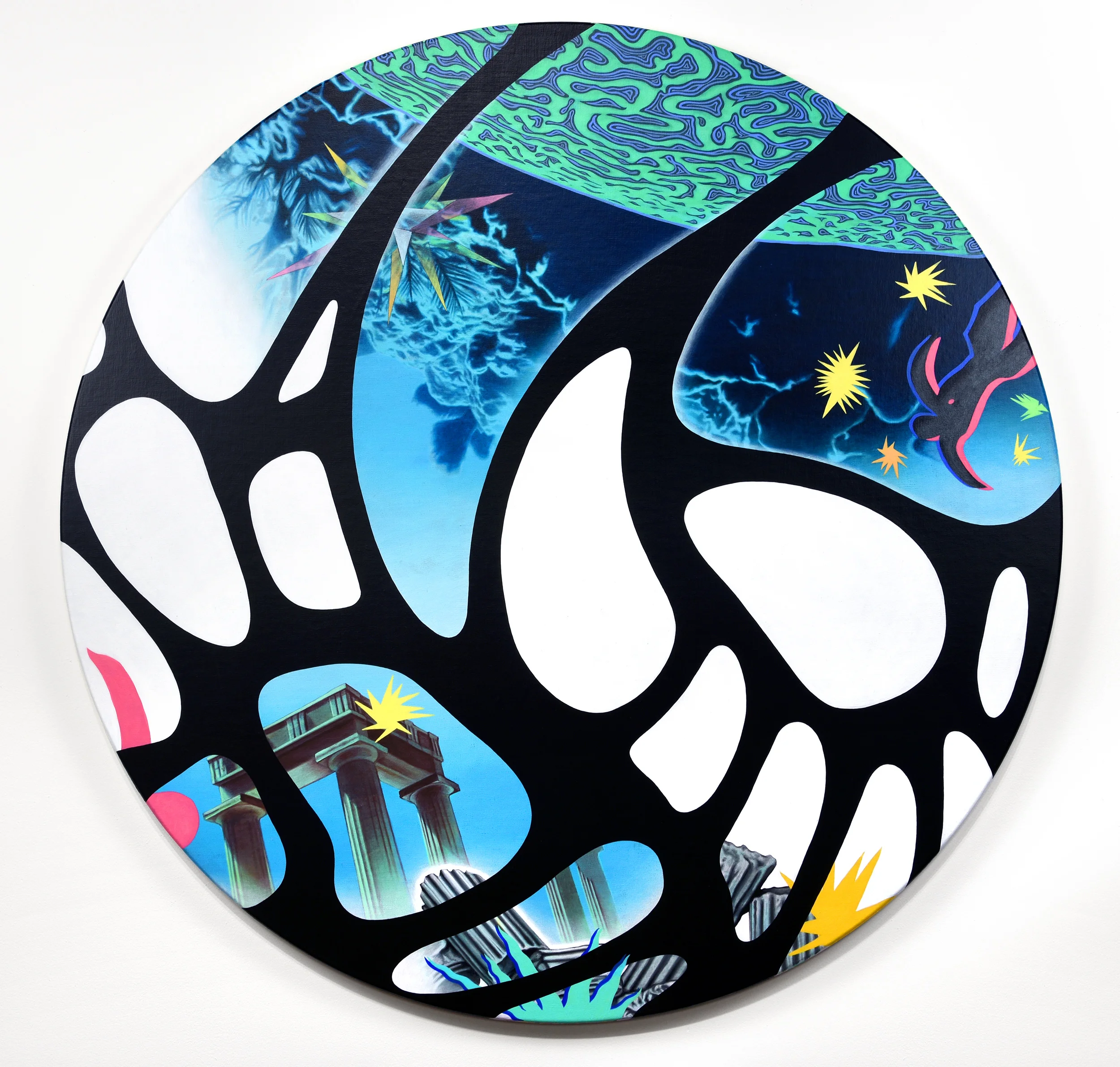 Peter D. Gerakaris , Ventana: Atlantis Tondo , 2017, acrylic on canvas over panel, 35 in. diameter 