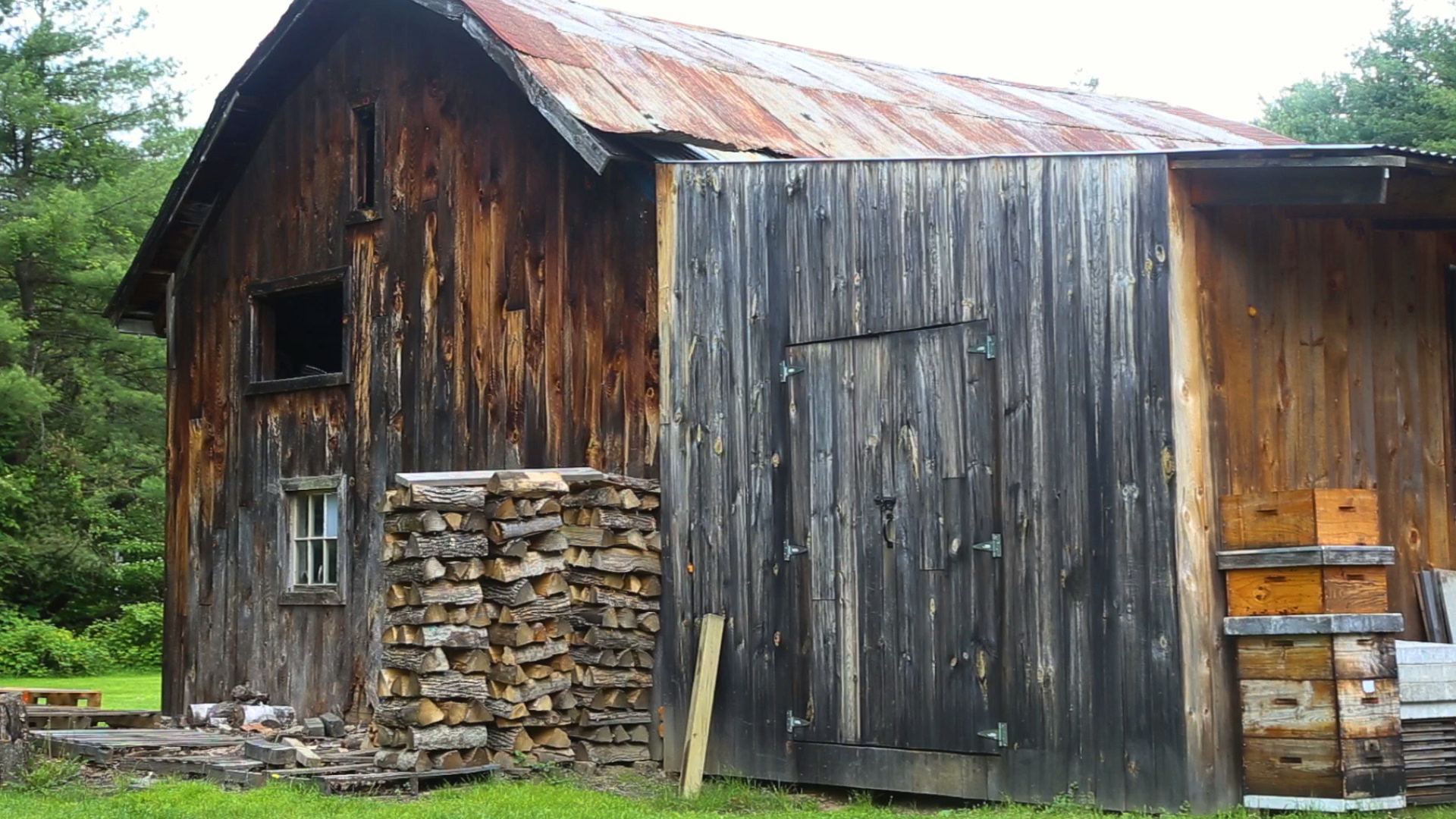 Weathered barn journal avec loft échelle. Un old weathered barn journal  maintenant entouré de bois a une échelle fixée pour l'accès à un op Photo  Stock - Alamy