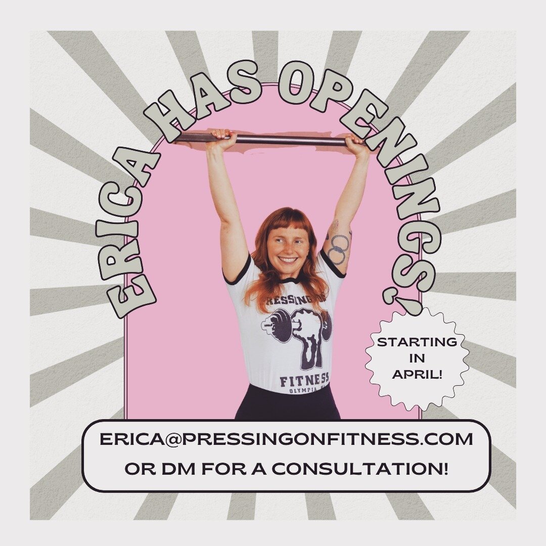 My dream come true - coach Erica is going to fill more hours @pressingonfitness! @trainingwitherica's books are opening up in April! She is available for 1 on 1 training and small group sessions on Mondays, Wednesdays, and Thursdays and will be teach
