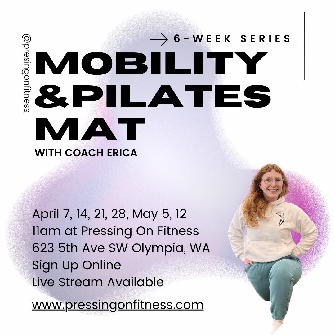 Pressing On Fitness is hosting a 6-week mobility and core series taught by @trainingwitherica - Erica has a background and certifications in yoga, dance, running, Pilates and works as a physical therapy assistant (throws strength training in there to