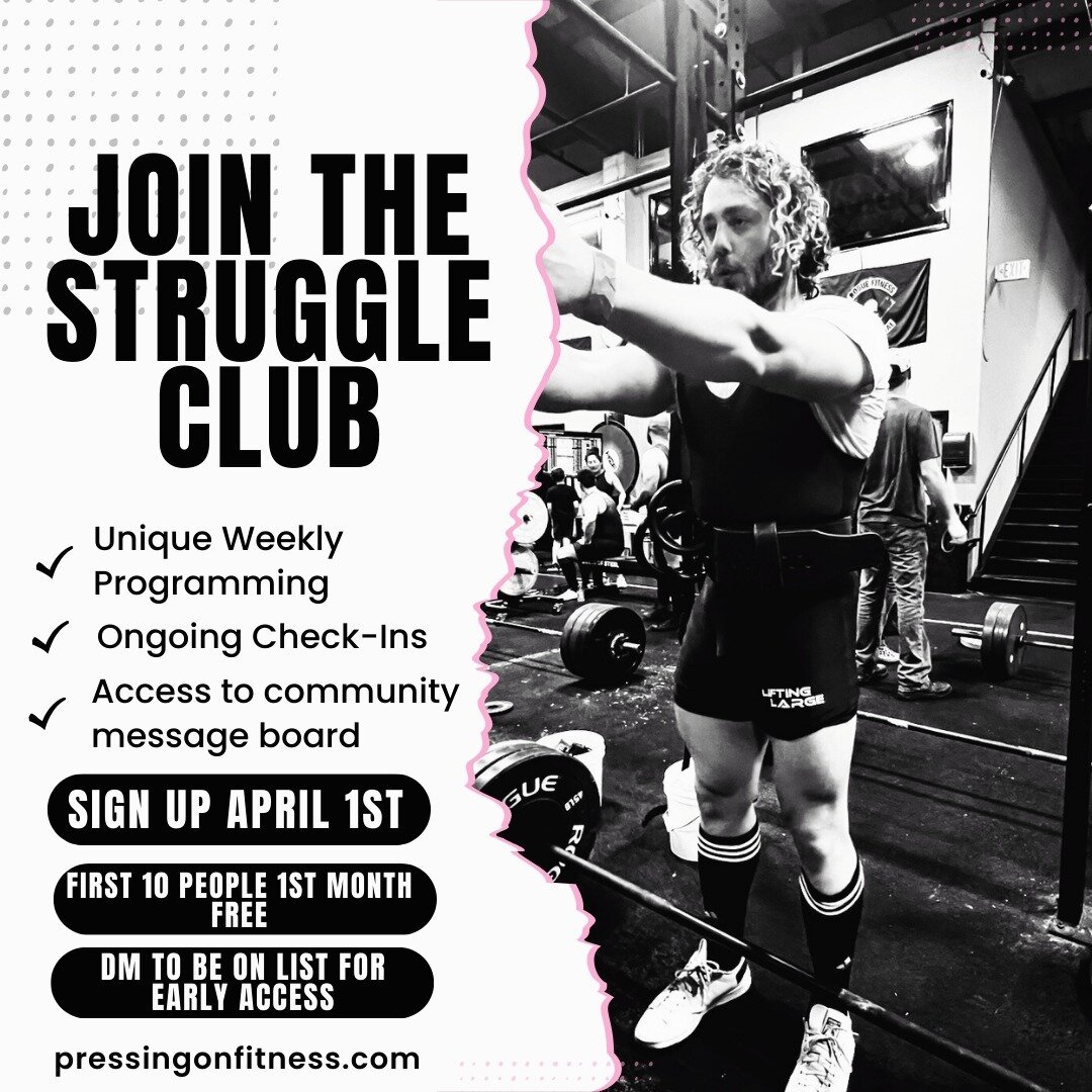 The Struggle Club is our newest remote training program and social space for individuals seeking multimodal training that evolves over time. 

Delivered weekly, Struggle Club workouts will weave together strength training, conditioning, mobility, and