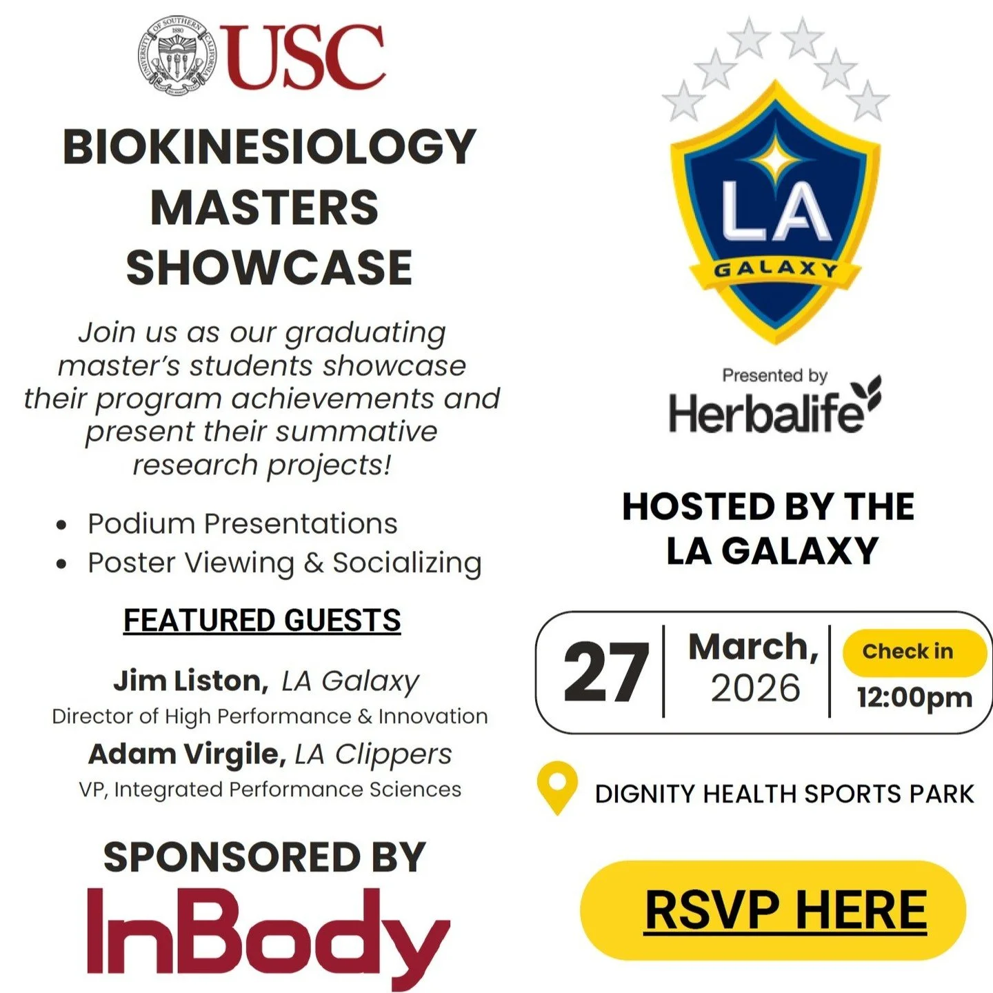 Our MS in Biokinesiology Showcase at USC highlighted the strength of collaboration between research, industry, and professional sport and partners like @inbodyusa are a big part of what makes that possible.

We are especially grateful for the support