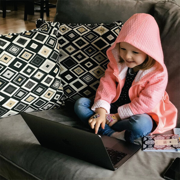 Toddler Girl Pink Hood Using Laptop Erin Corradi.jpg