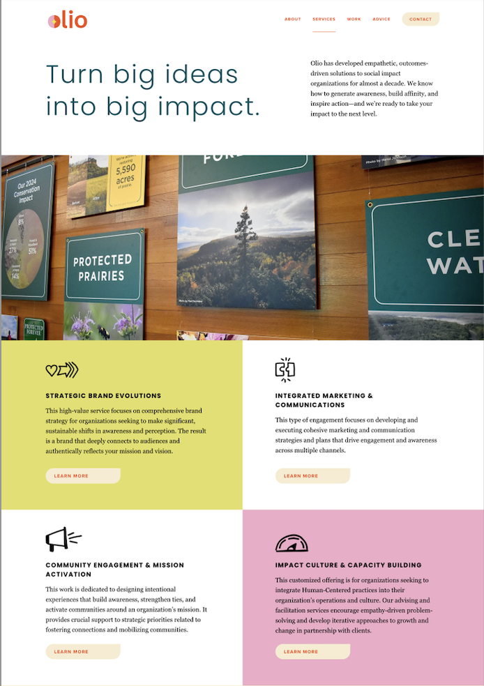 Olio service page design