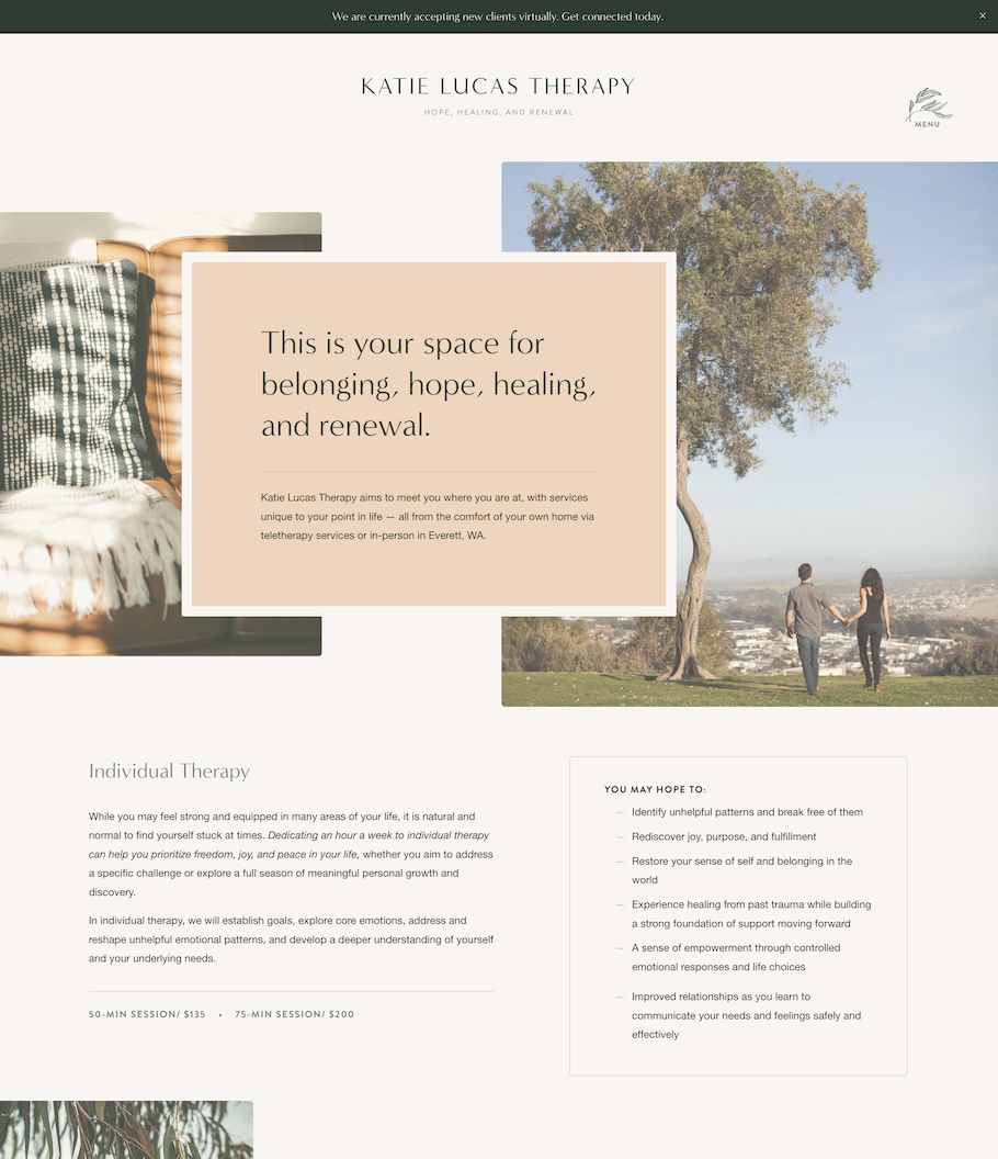 Katie Lucas Service Page Design