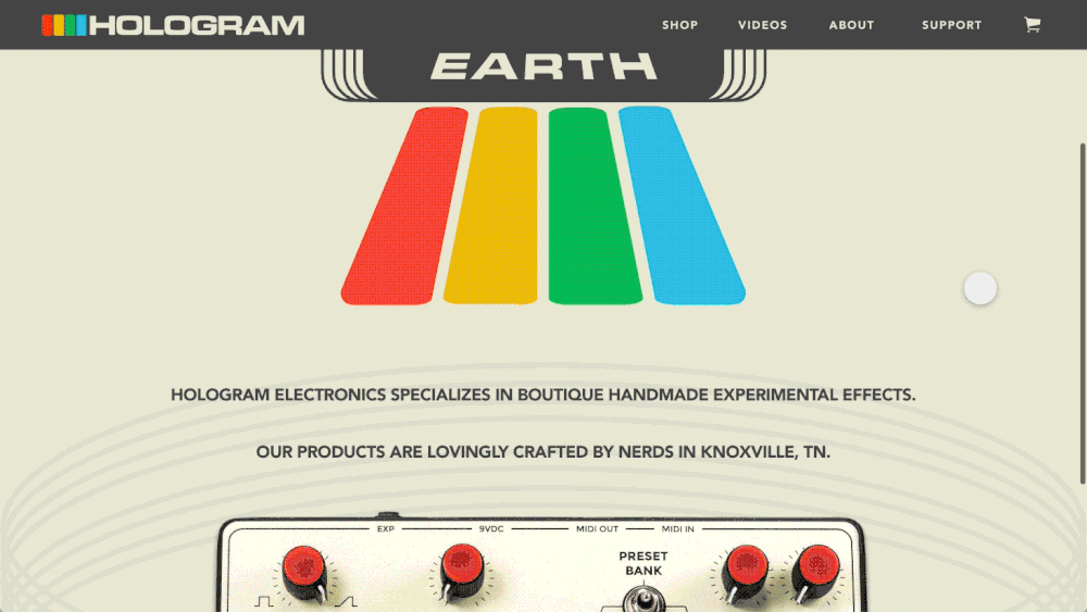  Prototyped and designed a mock-up website showcasing Hologram Electronic’s unique and experimental pedal effects. Utilized a clean and minimal layout by providing white space, color theory, and typography. I achieved a contemporary design while keep