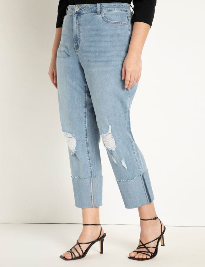 Distressed Jeans with Tall Cuff