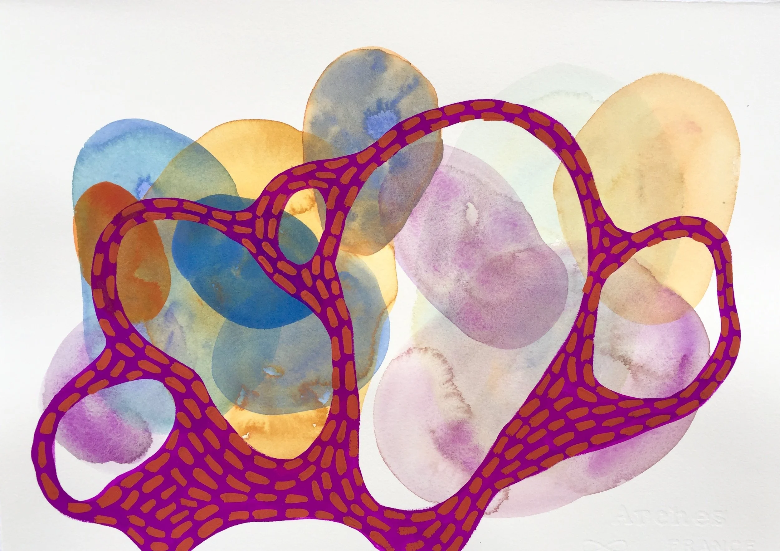 Erin McIntosh, Microbe Dance Minimal Violet and Red Orange, 14x18,700.jpg