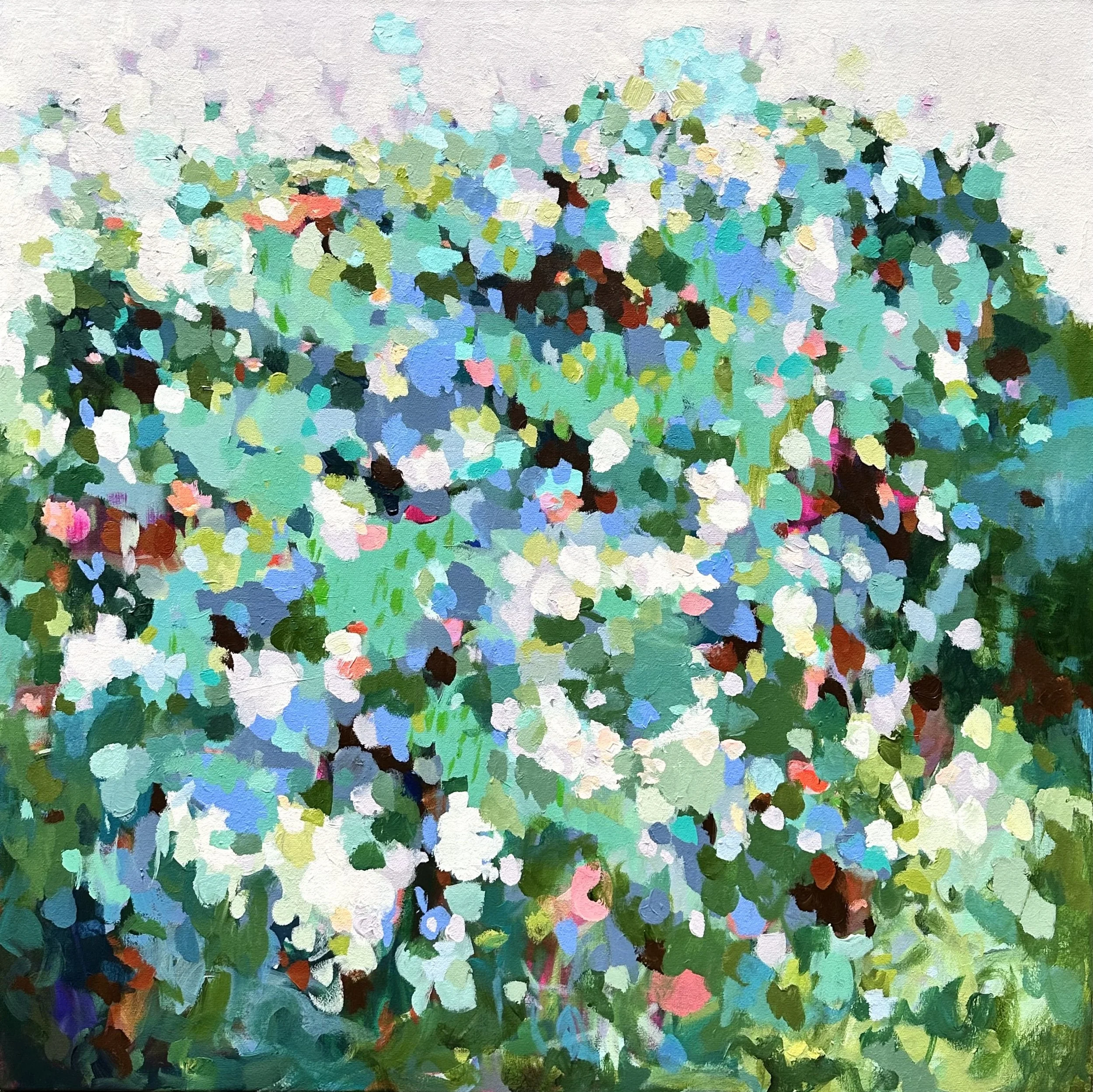   Amongst the Tulips , 2026, Acrylic on canvas, 36×36 inches.  Gregg Irby Gallery . 