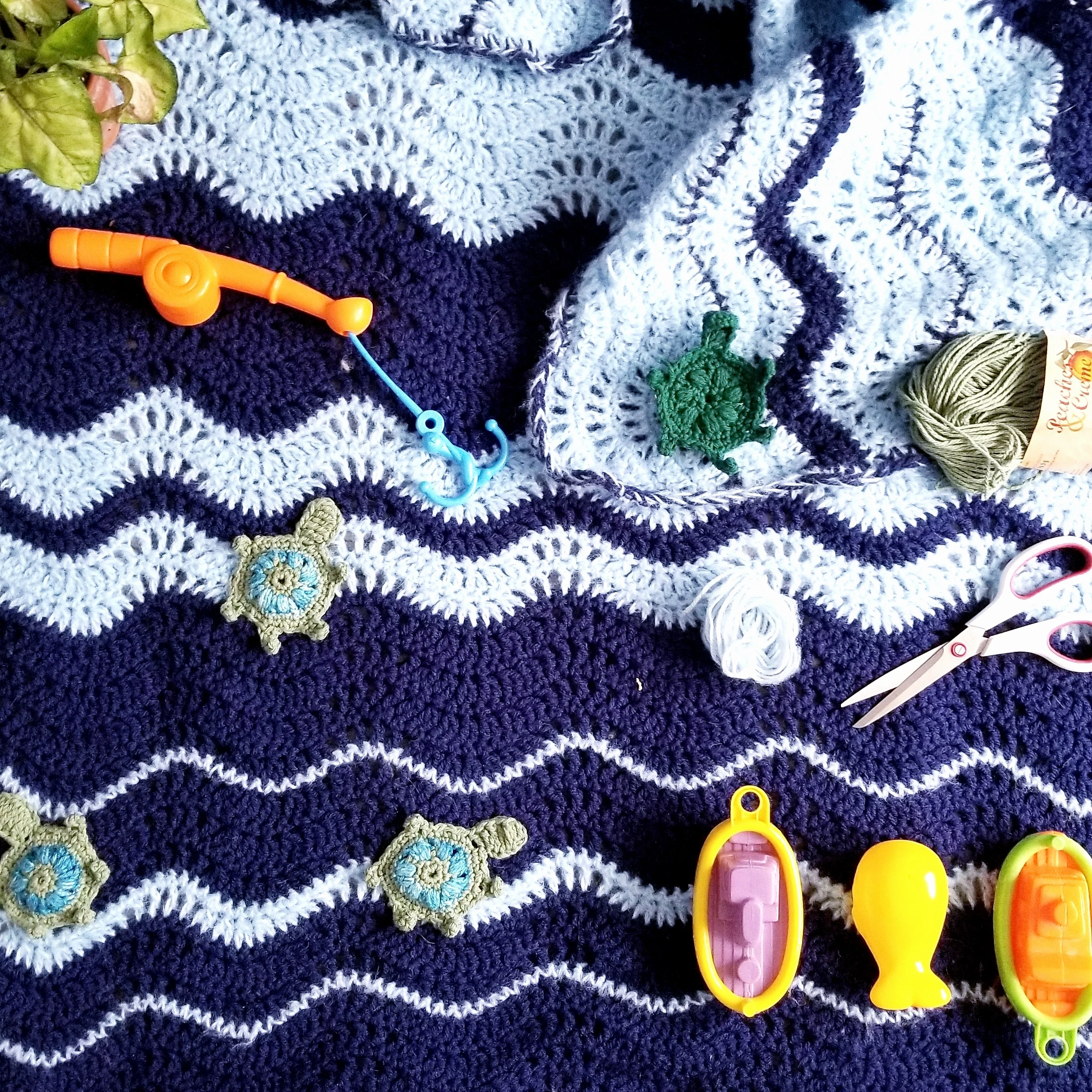 Crochet Turtle Applique on the Destin Blanket