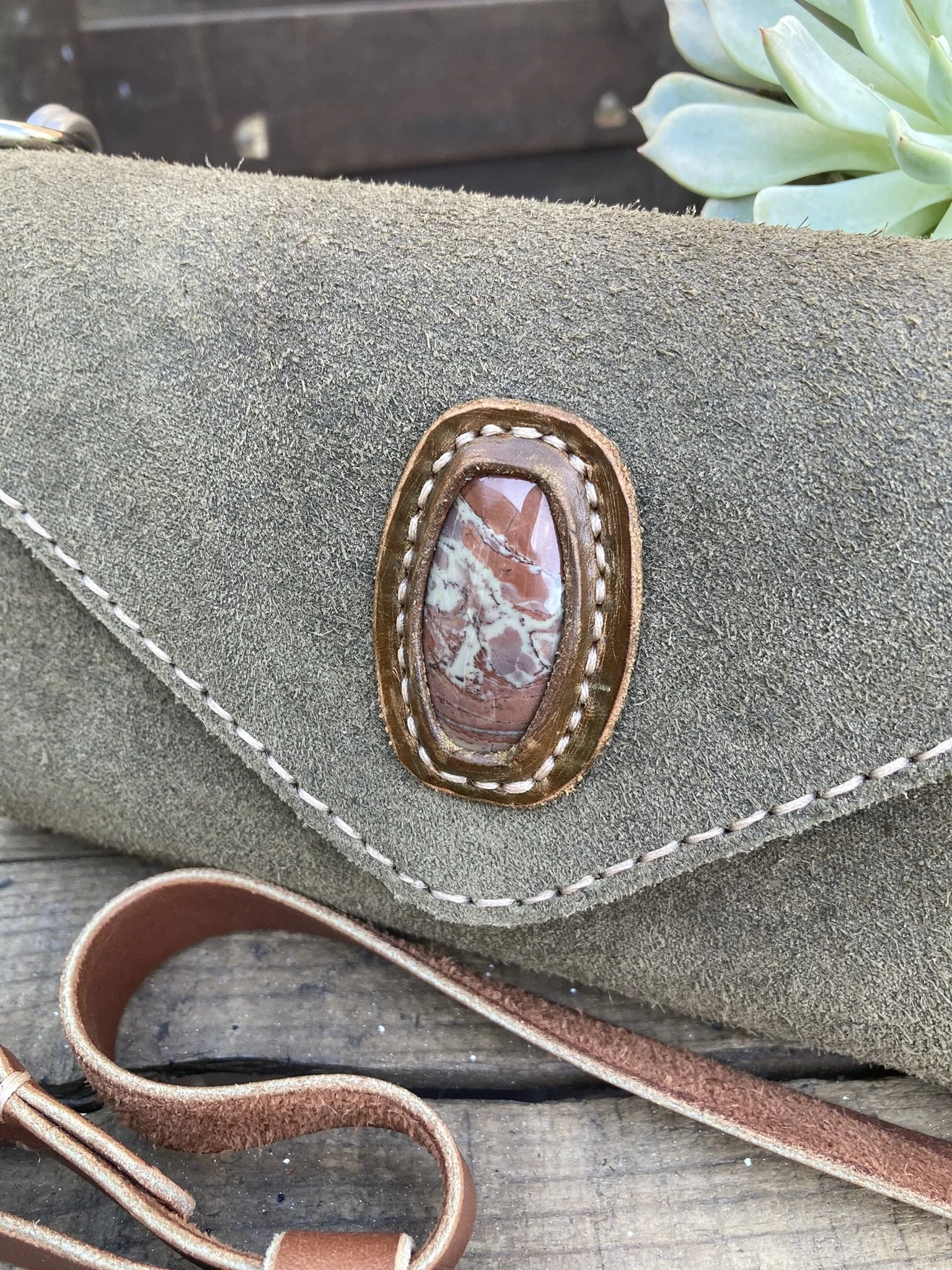 Swinger Crossbody - Green w/ Stone Inlay