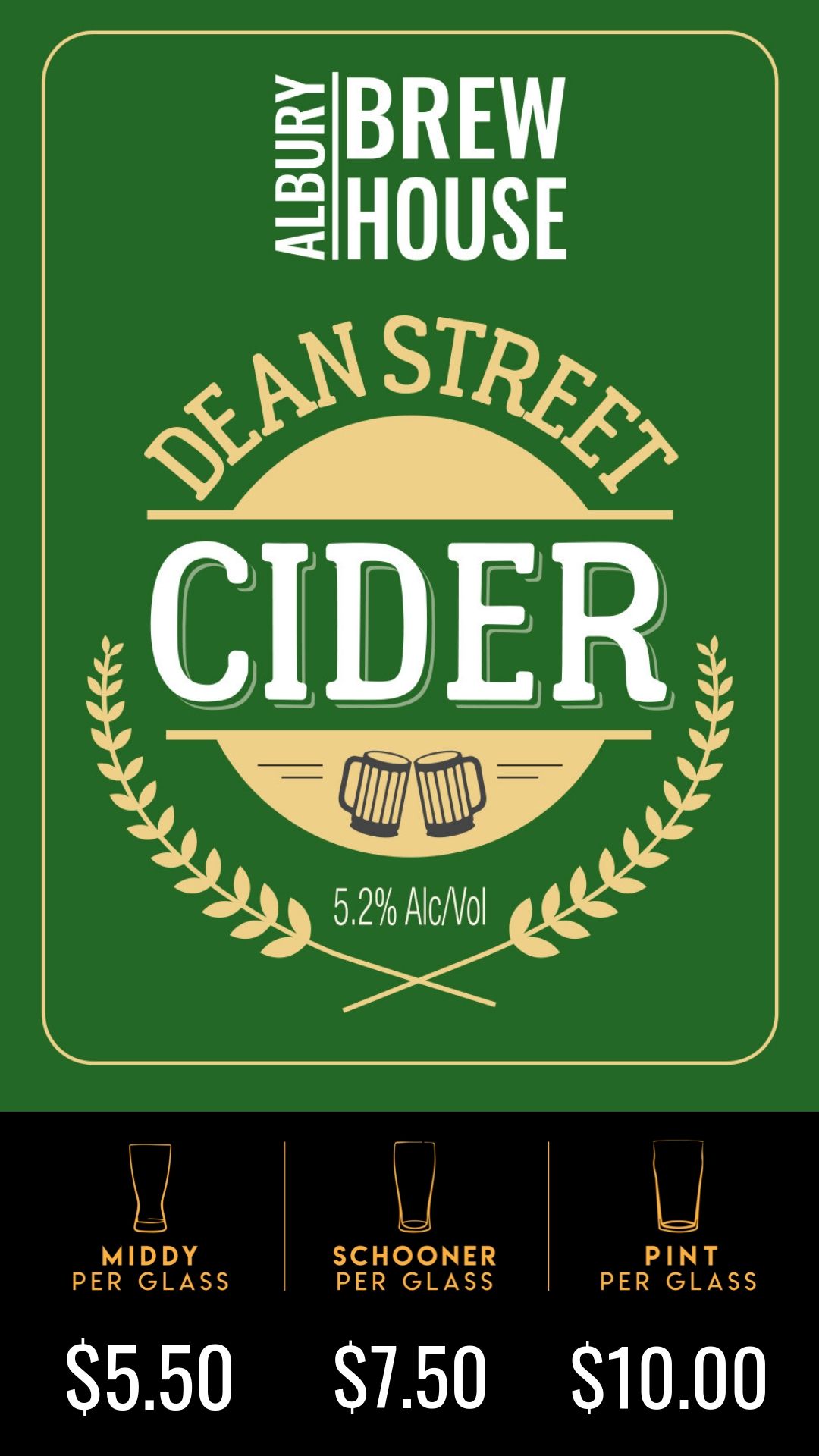 Named after Albury’s iconic main street. Dean St Cider is made from 100% apples, which give it a true apple flavour, then left unfiltered and unpasteurized to create a nice scrumpy finish.
