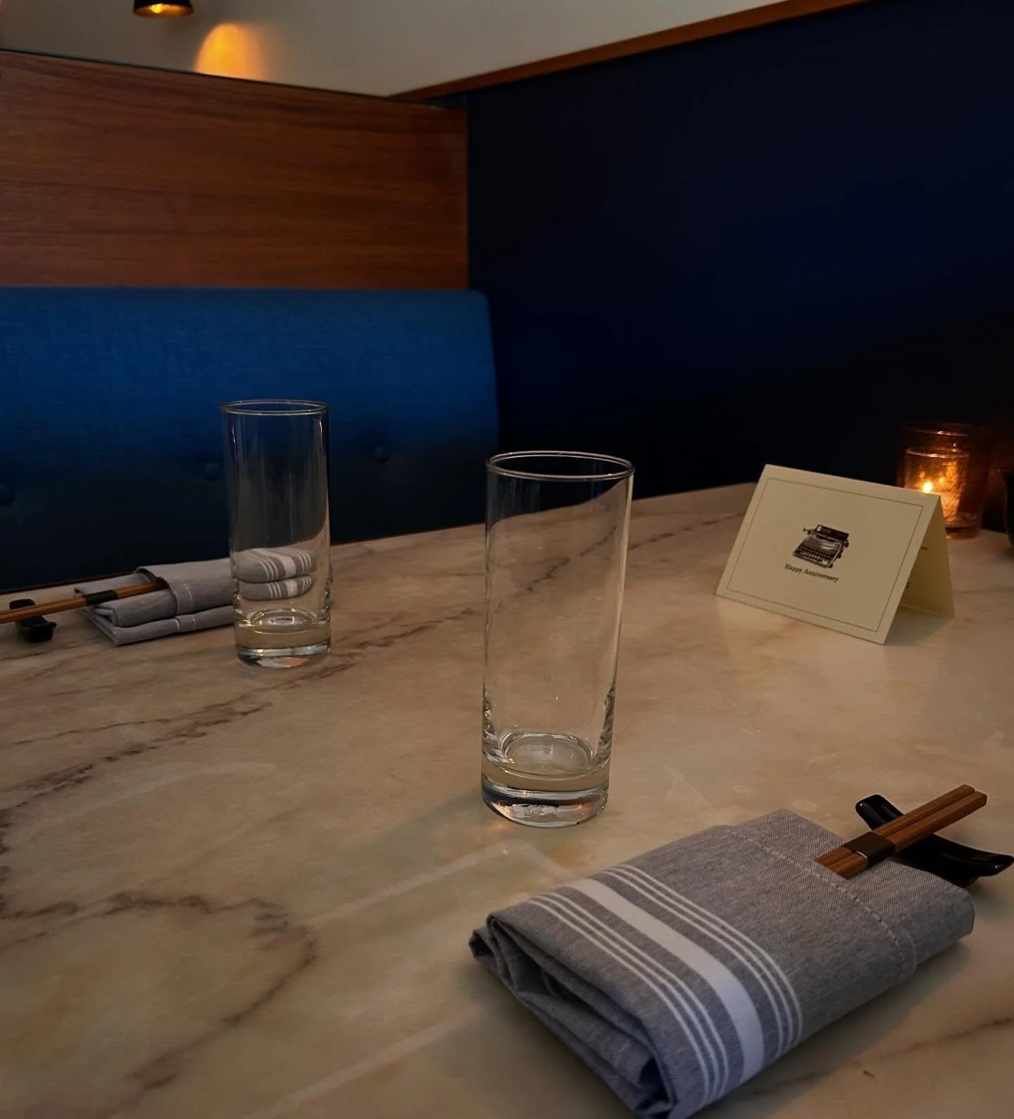 Join us in making your special occasion unforgettable.
Pictured above is one of our candlelit booths, waiting for the next guest! 

#booth #romantic #dinner #shermanoaks #sushi