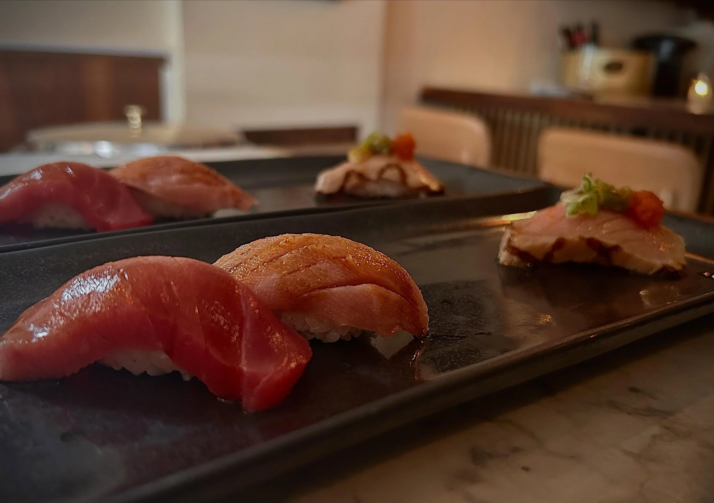 Oh toro, oh toro, oh how we love the toro special~✨

From left to right we have the Chu Toro, Hagashi Toro, and the Yaki Toro. Make your reservation for a delicacy you will never forget!

#sushi #omakase #sushinote #toro #venturablvd