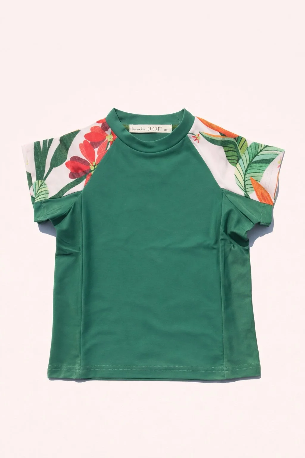 Bucco Green Boys Rash Guard with Tropical Print Sleeve