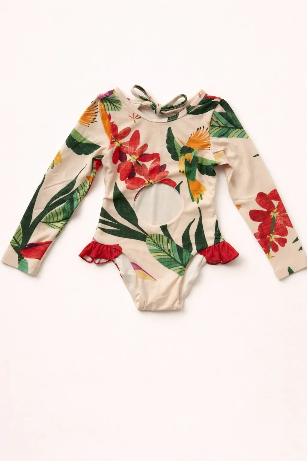 Hibiscus Tropical Hummingbird Long Sleeve One-Piece Swimsuit