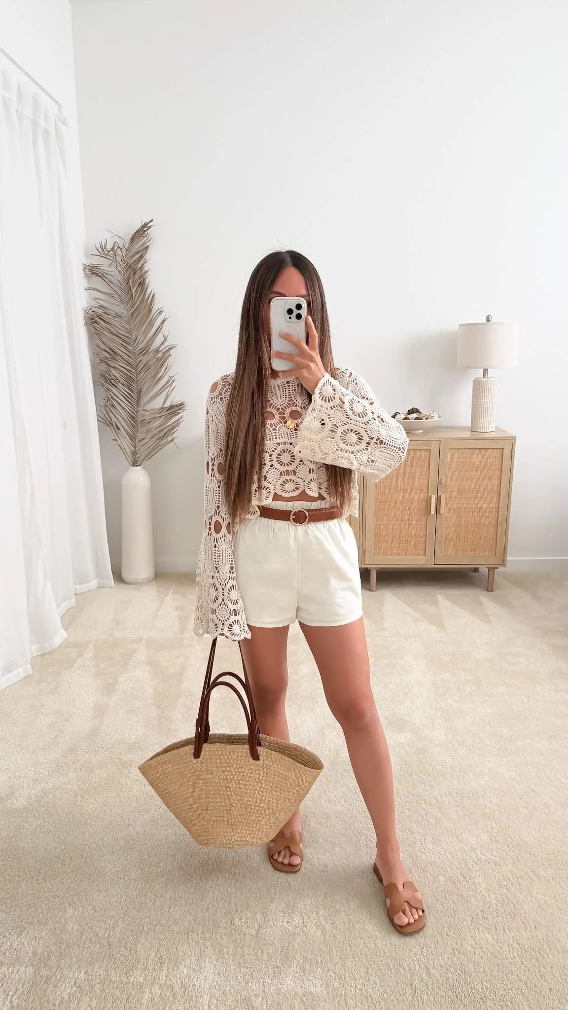 Chic Spring Outfit with Shorts and Crochet Top